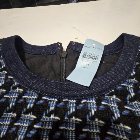 NWT Ann Taylor Denim Trim Tweed Shift Dress Sleeveless- Blue - Sz 10P - Picture 11 of 11